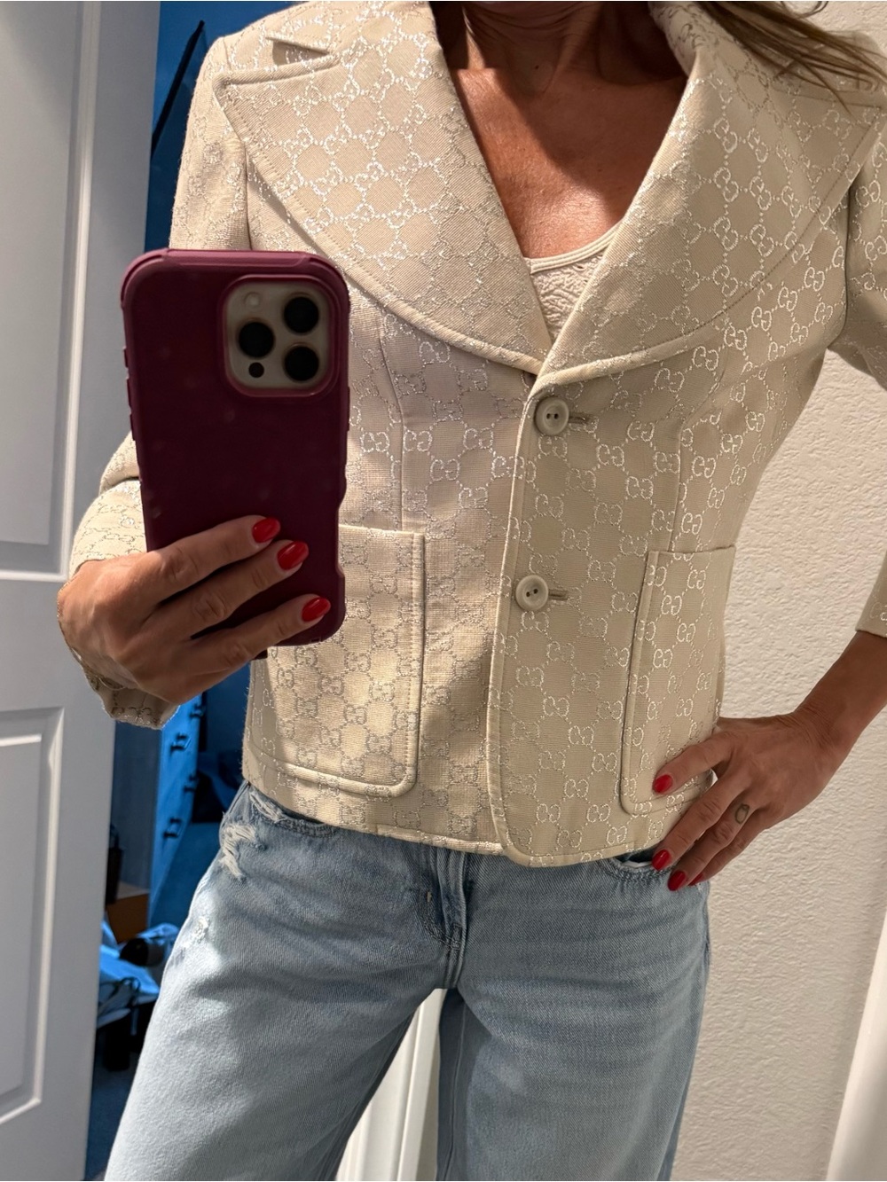 Gucci blazer 3/4 length sleeve pristine new condition size 40 sikver GG tan - Picture 15 of 15